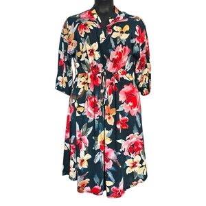 Forest Green Floral Print - Drawstring Dress - L-XL